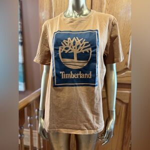 Timberland Tan Kids T-Shirt with Blue Logo 100%cotton